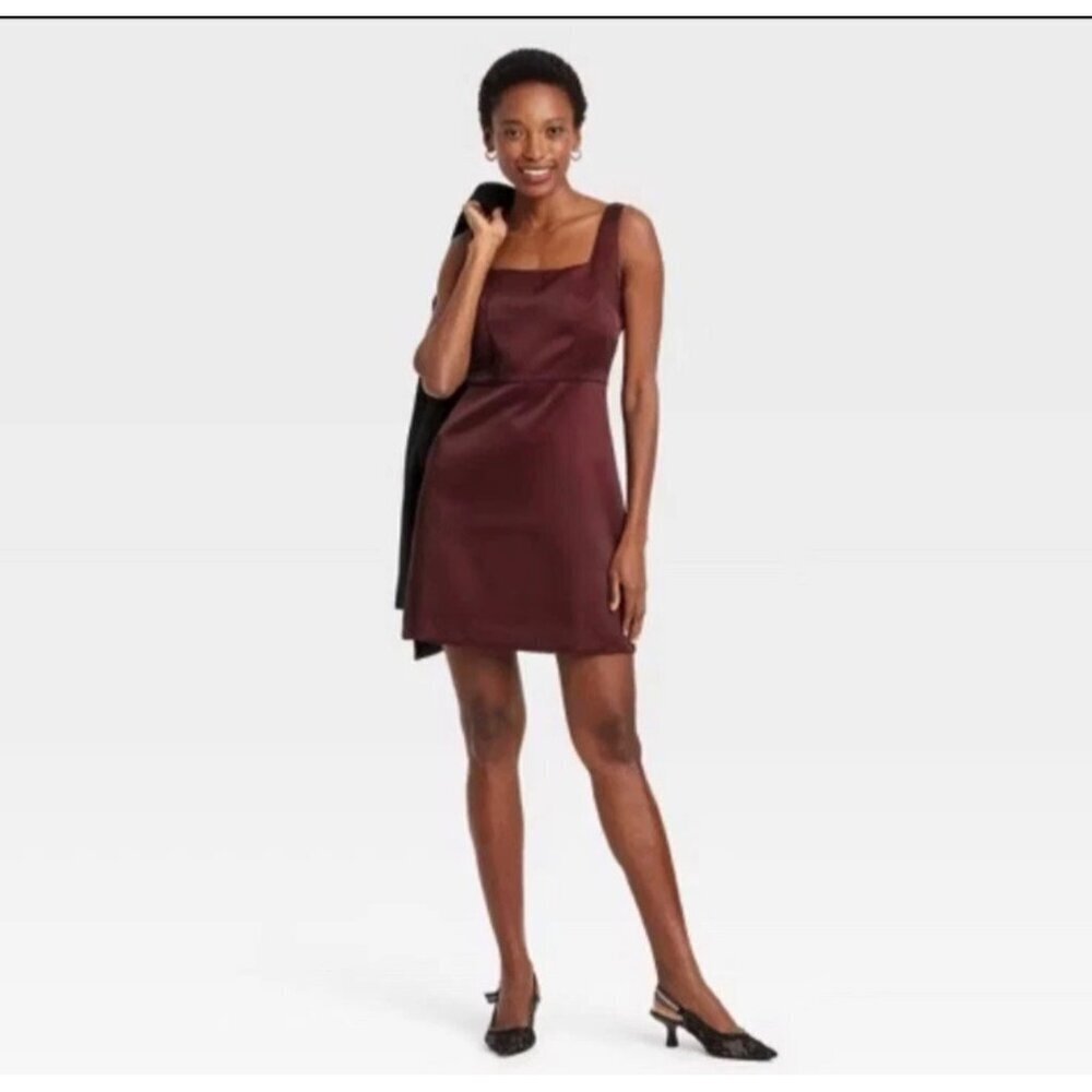 A.New Day Heavy Satin Mini Dress burgundy size 16 NWT